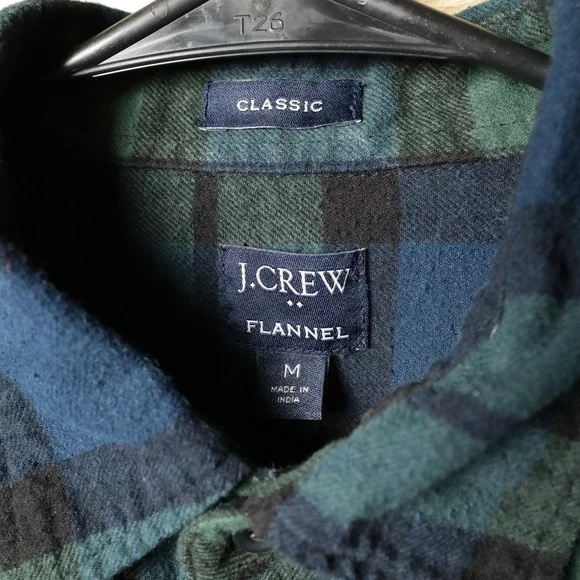 J Crew Classic Flannel Long Sleeve Shirt Blue Green Plaid Size Medium - Picture 3 of 6